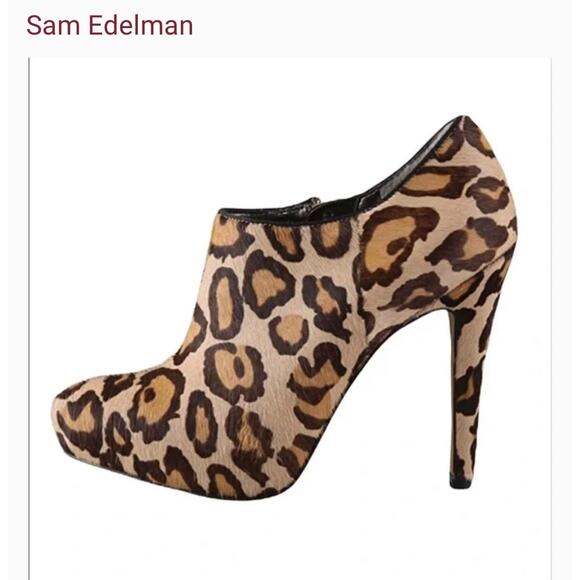 Sam Edelman Ria Leather Leopard Print Calf hair stiletto ankle booties 8.5 - Picture 1 of 8